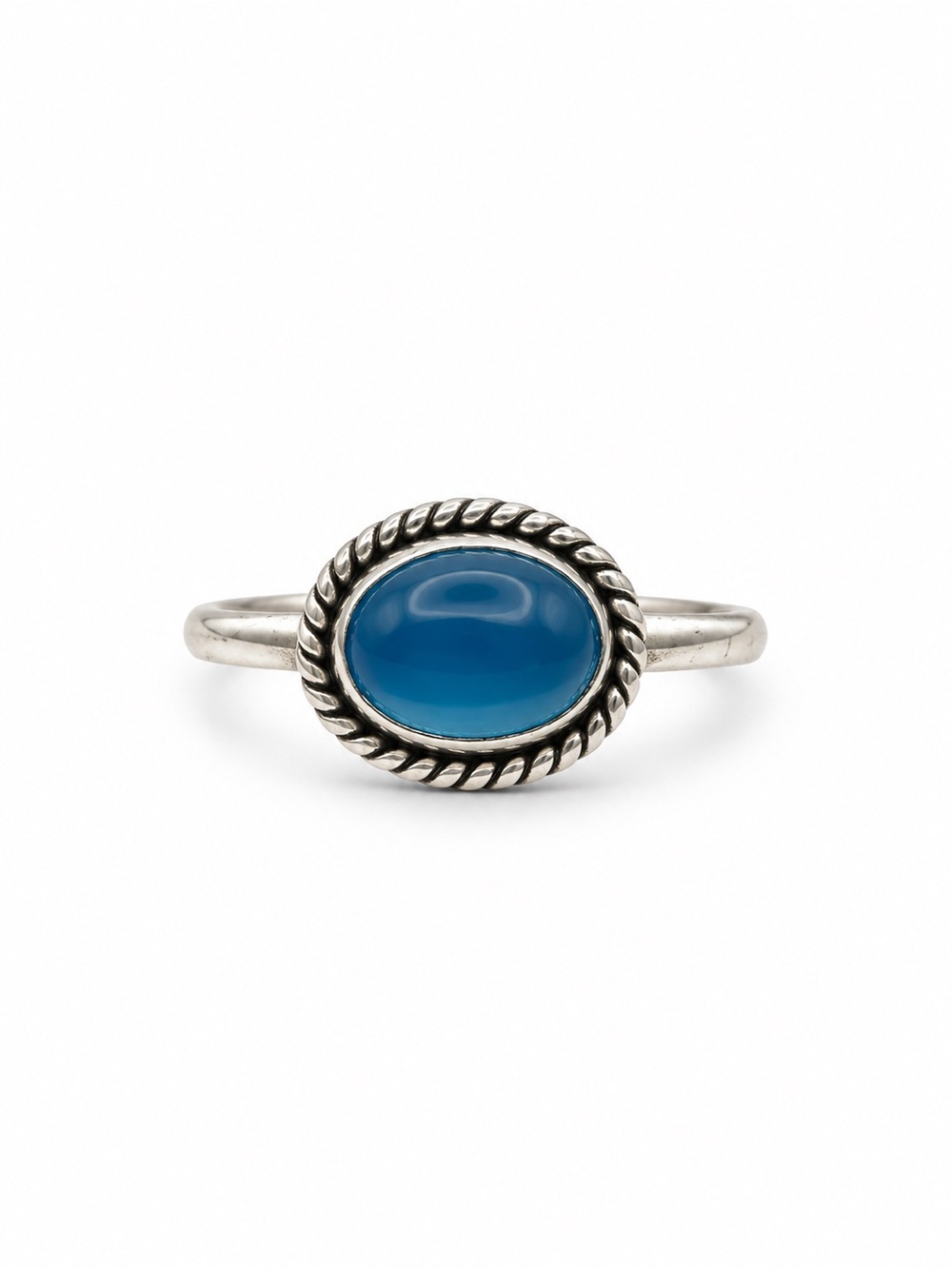 Blue Cabachon Braided East West Ring